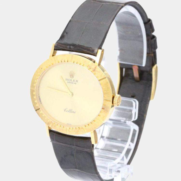 مملوكة مسبقًا Rolex Champagne 18k Yellow Gold Cellini 4083 Men's Wristwatch 32 mm