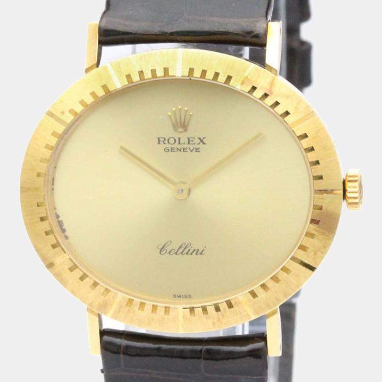 مملوكة مسبقًا Rolex Champagne 18k Yellow Gold Cellini 4083 Men's Wristwatch 32 mm