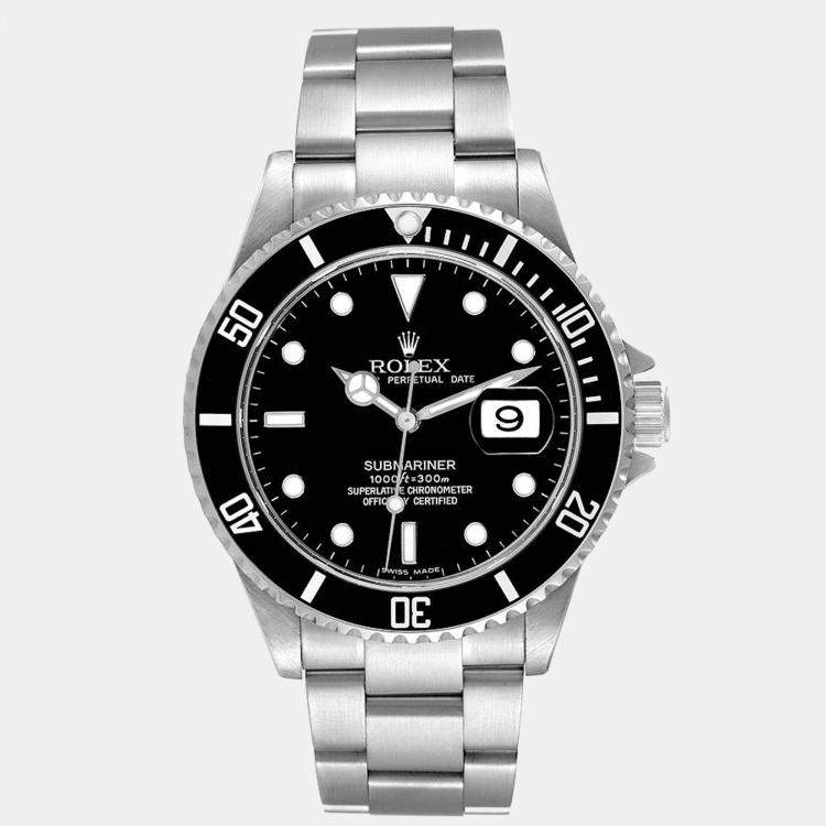 Rolex Black Stainless Steel Submariner 16610 Automatic Men's Wristwatch ...