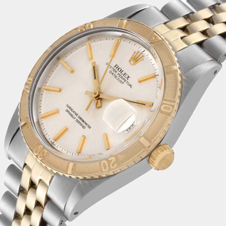Pre Owned Rolex Silver 18K Yellow Gold And Stainless Steel Datejust Turnograph 1625 Men's Wristwatch 36 mm