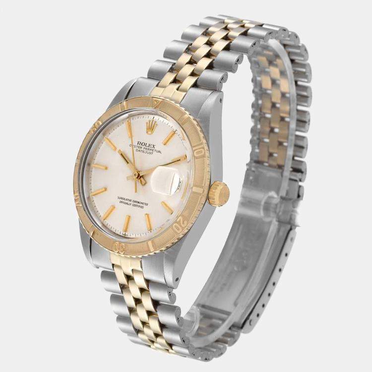 Pre Owned Rolex Silver 18K Yellow Gold And Stainless Steel Datejust Turnograph 1625 Men's Wristwatch 36 mm