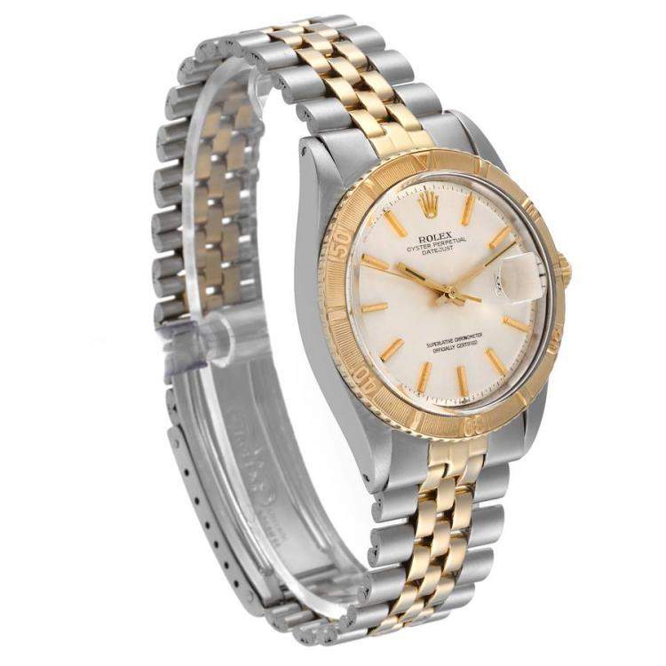 Pre Owned Rolex Silver 18K Yellow Gold And Stainless Steel Datejust Turnograph 1625 Men's Wristwatch 36 mm