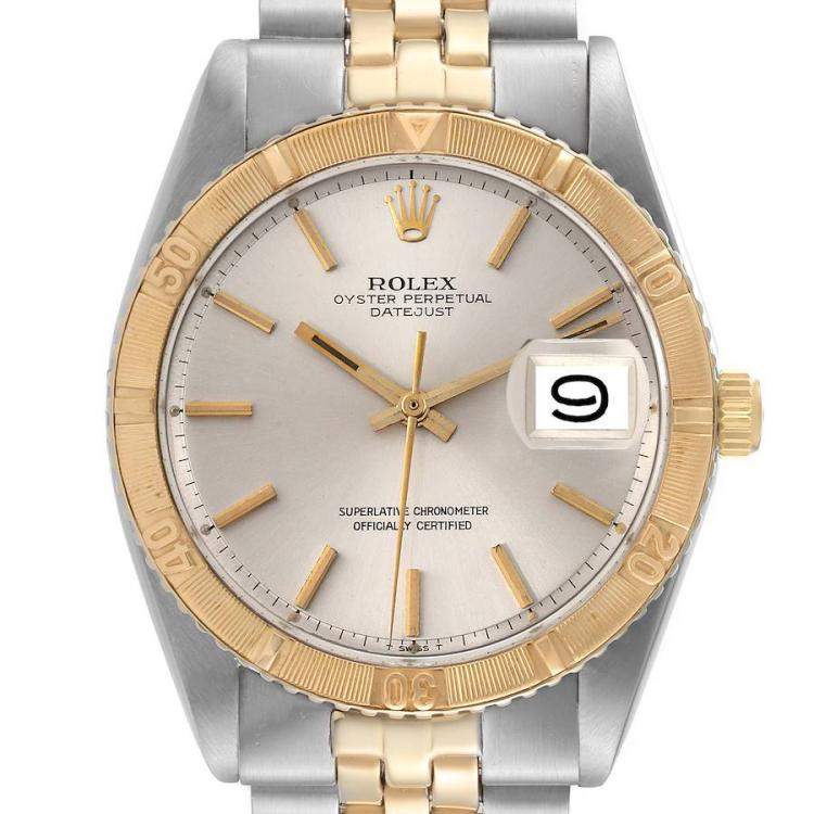 Pre Owned Rolex Silver 18K Yellow Gold And Stainless Steel Datejust Turnograph 1625 Men's Wristwatch 36 mm