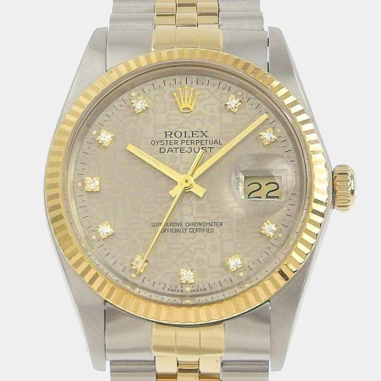 Pre Owned Rolex Grey Yellow Gold Stainless Steel and Diamond Datejust 16013G Automatic Men's Wristwatch 36mm