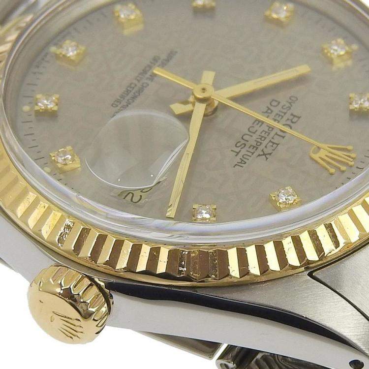 Pre Owned Rolex Grey Yellow Gold Stainless Steel and Diamond Datejust 16013G Automatic Men's Wristwatch 36mm