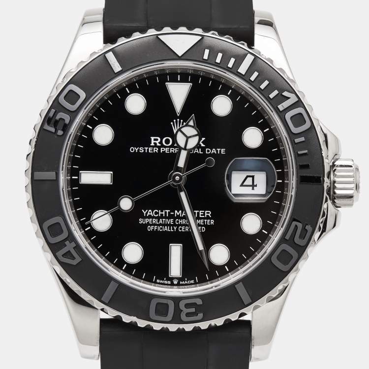 Pre Owned Rolex Black Ceramic 18K White Gold Rubber Yacht-Master 226659 Automatic Men's Wristwatch 42 mm