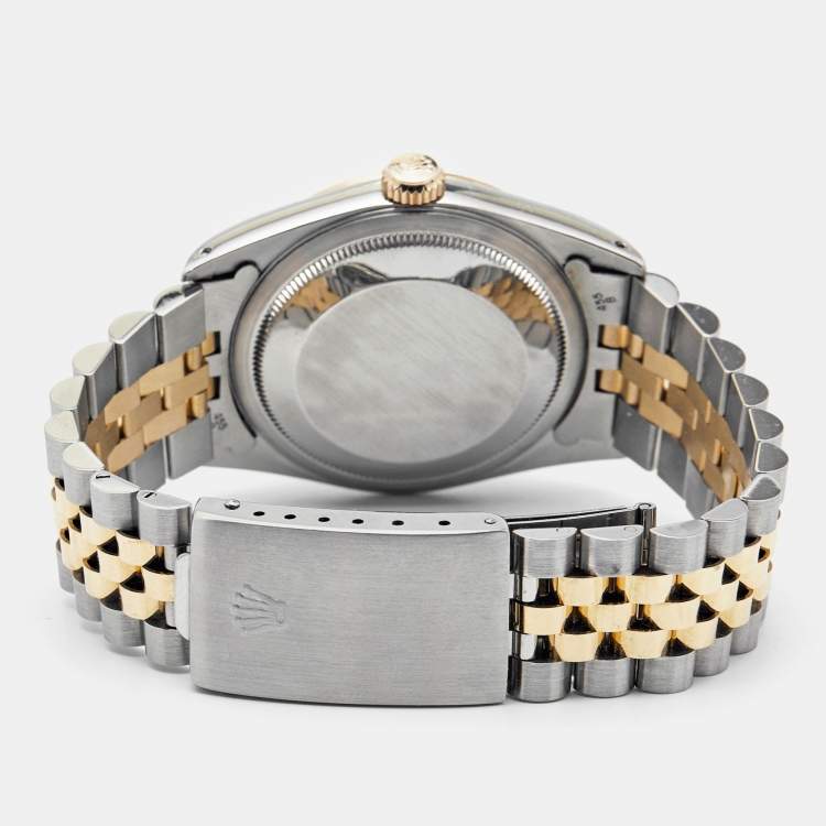 Pre Owned Rolex Silver Diamonds 18K Yellow Gold And Stainless Steel Datejust 16233 Men's Wristwatch 36 MM