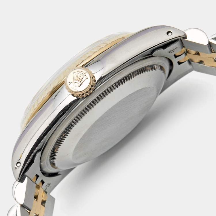 Pre Owned Rolex Silver Diamonds 18K Yellow Gold And Stainless Steel Datejust 16233 Men's Wristwatch 36 MM
