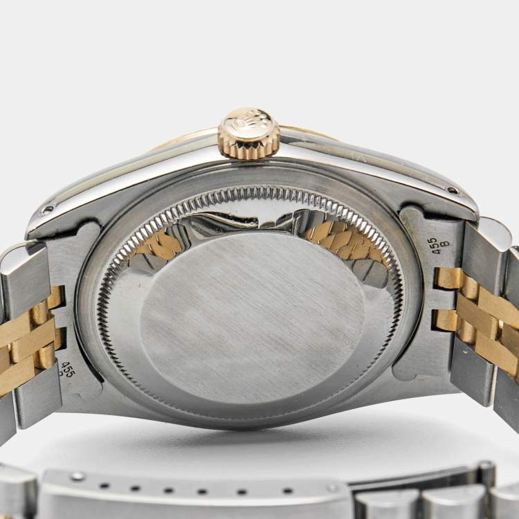 Pre Owned Rolex Silver Diamonds 18K Yellow Gold And Stainless Steel Datejust 16233 Men's Wristwatch 36 MM
