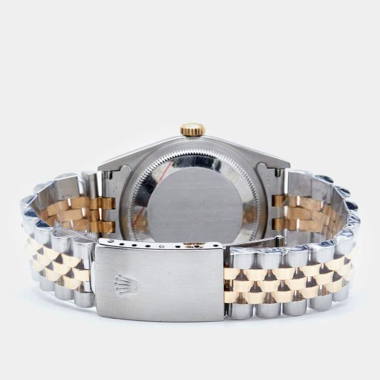 Pre Owned Rolex White Pyramid 18K Yellow Gold Stainless Steel Datejust 16233 Men's Wristwatch 36 mm