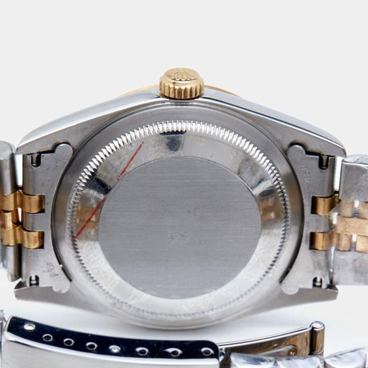 Pre Owned Rolex White Pyramid 18K Yellow Gold Stainless Steel Datejust 16233 Men's Wristwatch 36 mm