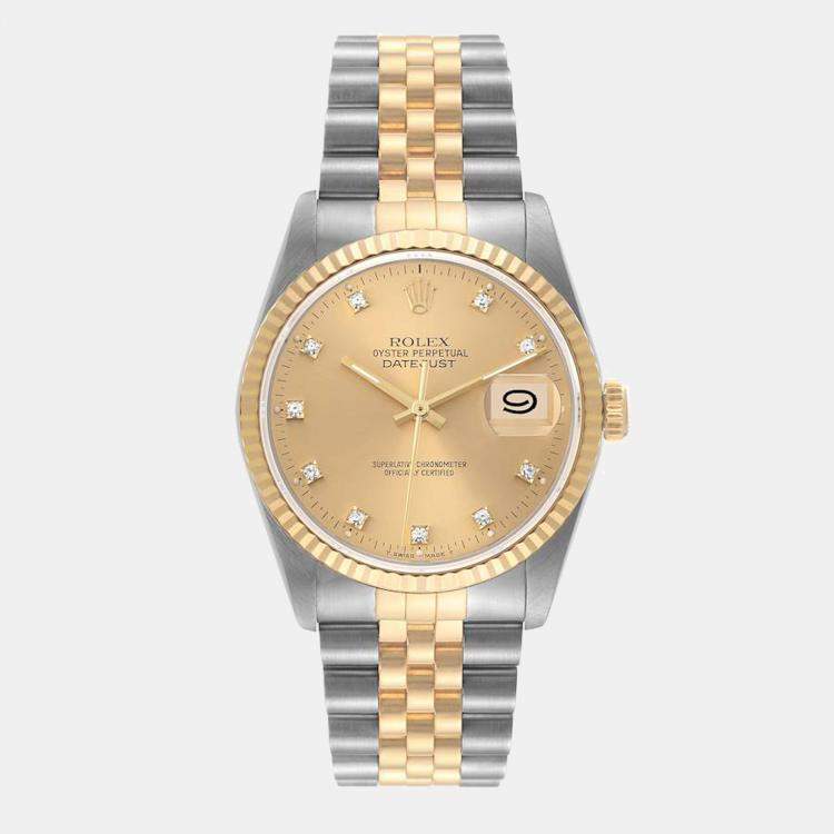 Rolex Datejust Steel Yellow Gold Diamond Dial Men's Watch 16233 Rolex