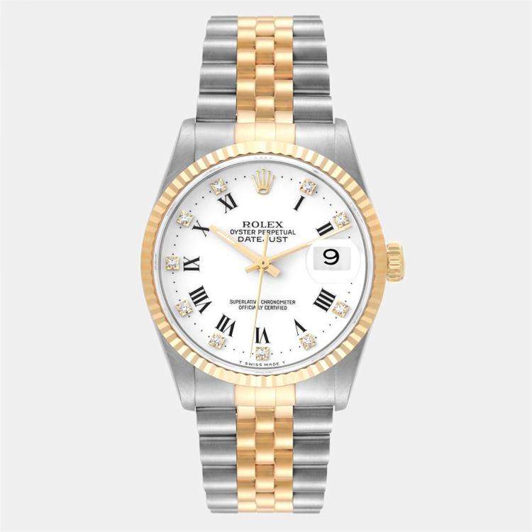 Rolex Datejust Diamond Dial Steel Yellow Gold Mens Watch 16233 Box