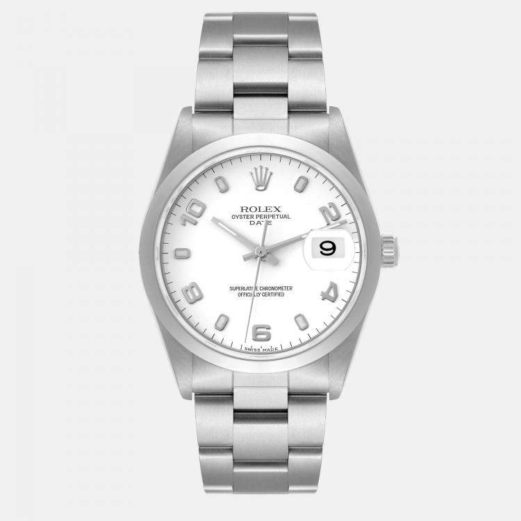 Rolex Date White Dial Oyster Bracelet Steel Mens Watch 15200 34 mm