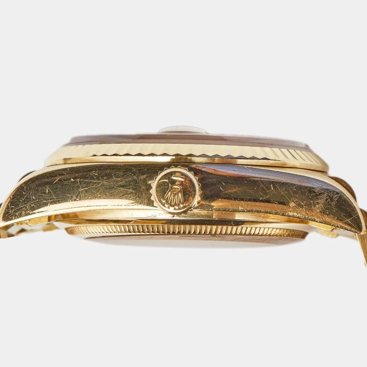Pre Owned Rolex Champagne Diamond 18K Yellow Gold Day-Date President 18038 Men's Wristwatch 36 mm