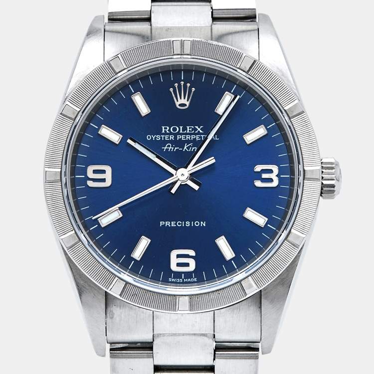 Pre Owned Rolex Blue Stainless Steel Air-King 14010M Men's Wristwatch 34 mm