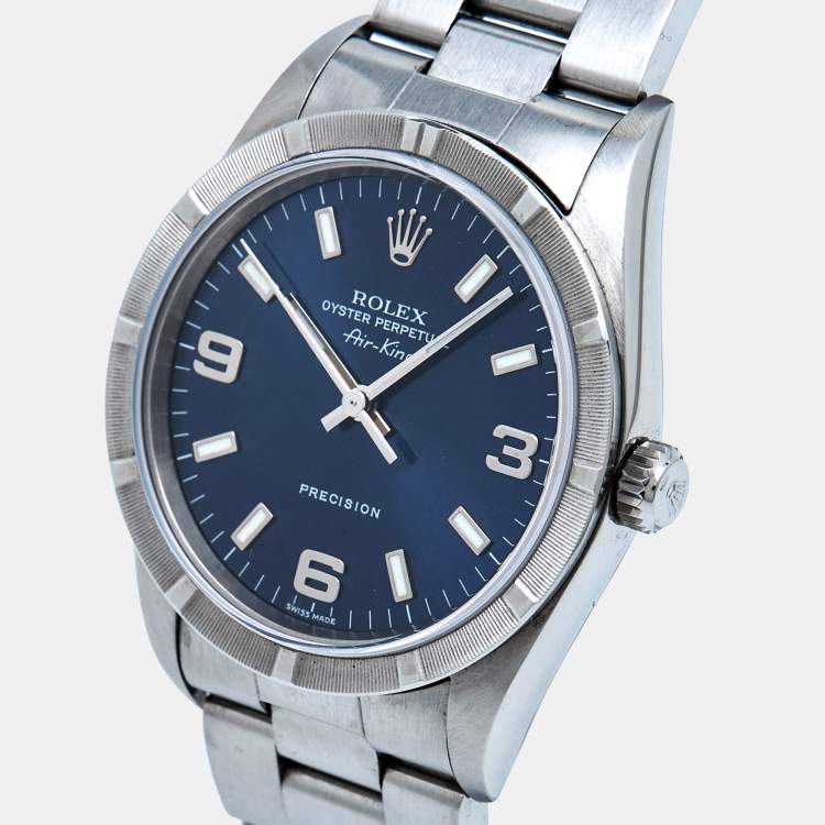 Pre Owned Rolex Blue Stainless Steel Air-King 14010M Men's Wristwatch 34 mm