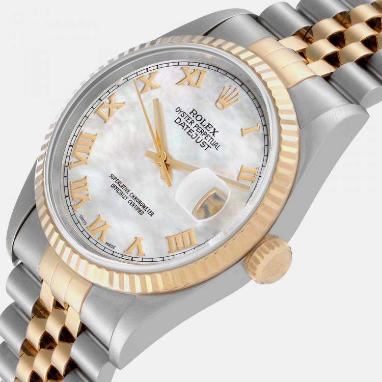 Rolex Datejust Steel Yellow Gold Mother Of Pearl Dial Men s Watch