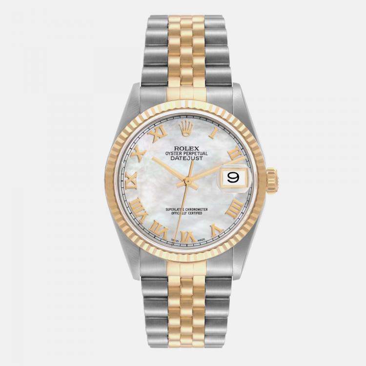 Rolex Datejust Steel Yellow Gold Mother Of Pearl Dial Men s Watch 16233 36 mm Rolex The Luxury Closet