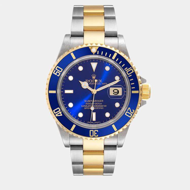 Rolex Submariner Blue Dial Steel Yellow Gold Mens Watch 16613 40