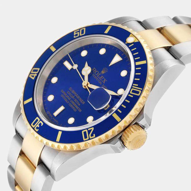 Rolex Submariner Blue Dial Steel Yellow Gold Mens Watch 16613 40