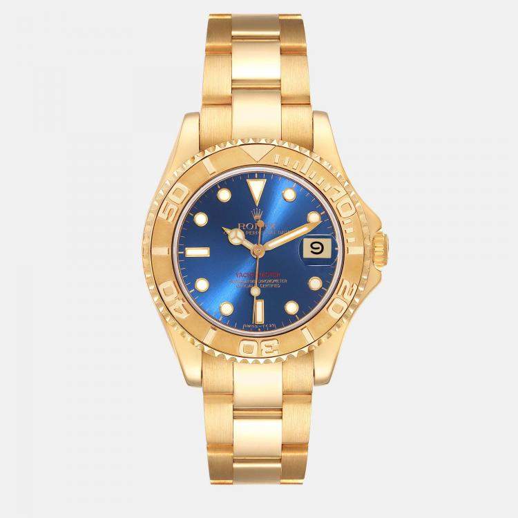 Rolex Yachtmaster Midsize Yellow Gold Blue Dial Men s Watch 68628