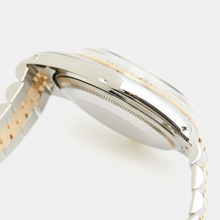 مملوكة مسبقًا Rolex Black 18K Yellow Gold Stainless Steel Datejust 1601/3 Men's Wristwatch 36 mm