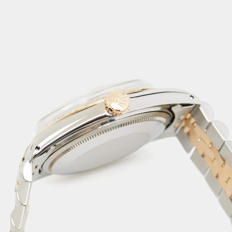 مملوكة مسبقًا Rolex Black 18K Yellow Gold Stainless Steel Datejust 1601/3 Men's Wristwatch 36 mm