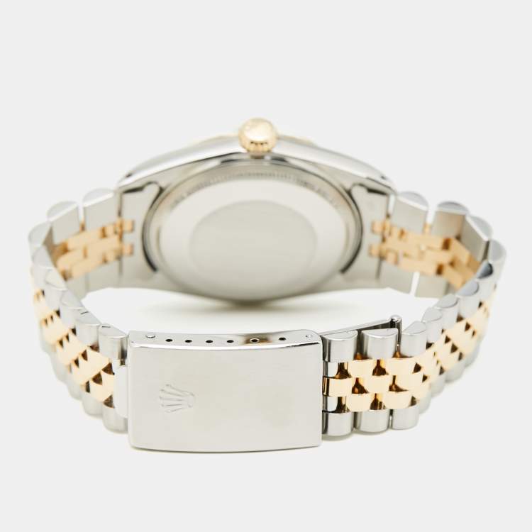 مملوكة مسبقًا Rolex Black 18K Yellow Gold Stainless Steel Datejust 1601/3 Men's Wristwatch 36 mm