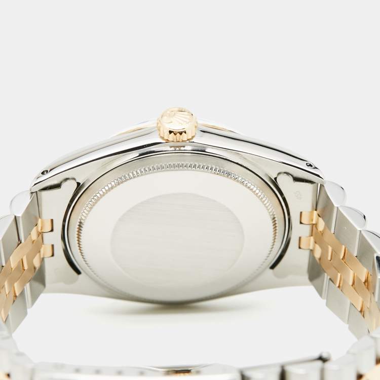 مملوكة مسبقًا Rolex Black 18K Yellow Gold Stainless Steel Datejust 1601/3 Men's Wristwatch 36 mm