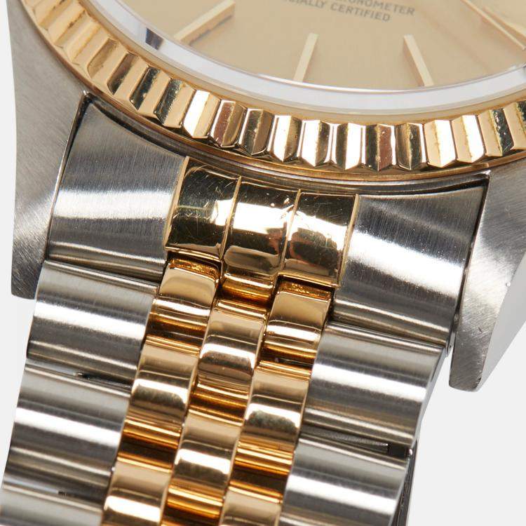 Pre Owned Rolex Champagne 18k Yellow Gold Stainless Steel Datejust 16233 Men's Wristwatch 36 mm