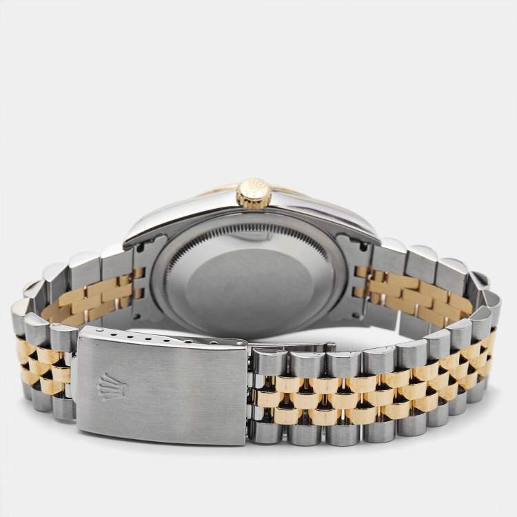 Pre Owned Rolex Champagne 18k Yellow Gold Stainless Steel Datejust 16233 Men's Wristwatch 36 mm