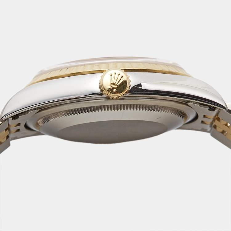 Pre Owned Rolex Champagne 18k Yellow Gold Stainless Steel Datejust 16233 Men's Wristwatch 36 mm