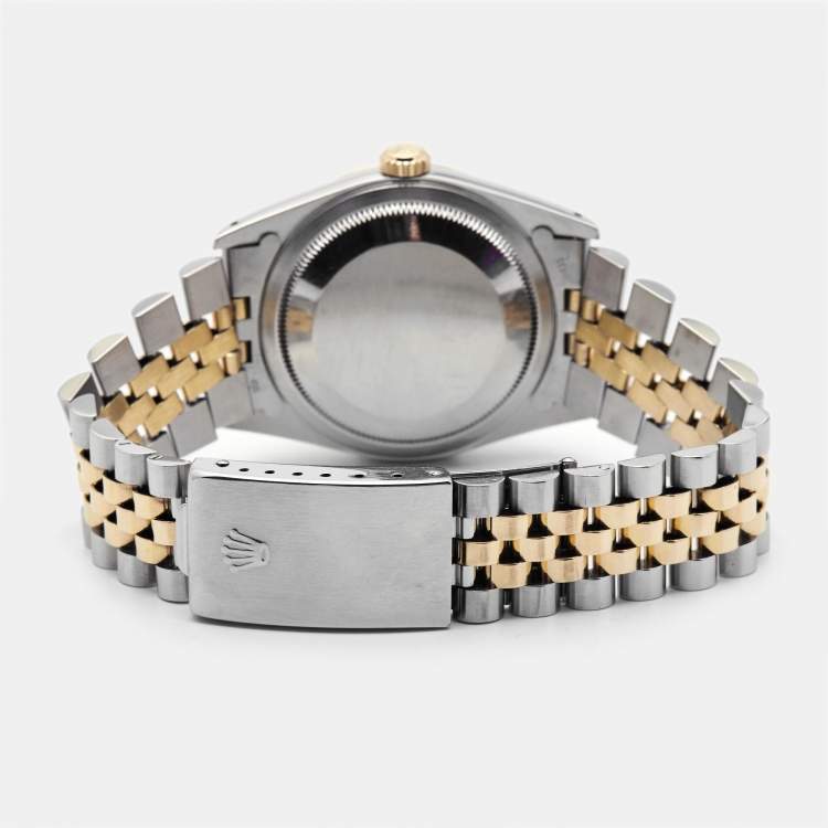Pre Owned Rolex Navy Blue 18K Yellow Gold Stainless Steel Datejust 16233 Men's Wristwatch 36 mm