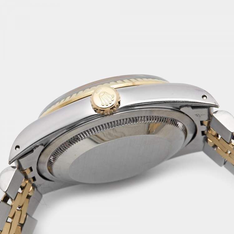 Pre Owned Rolex Navy Blue 18K Yellow Gold Stainless Steel Datejust 16233 Men's Wristwatch 36 mm