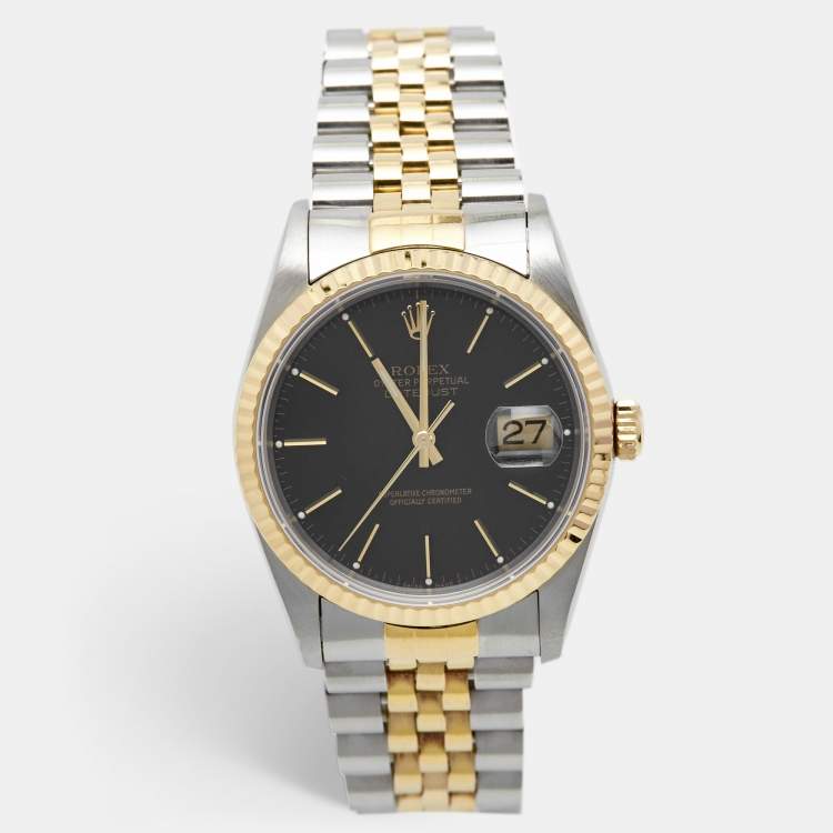 Pre Owned Rolex Navy Blue 18K Yellow Gold Stainless Steel Datejust 16233 Men's Wristwatch 36 mm