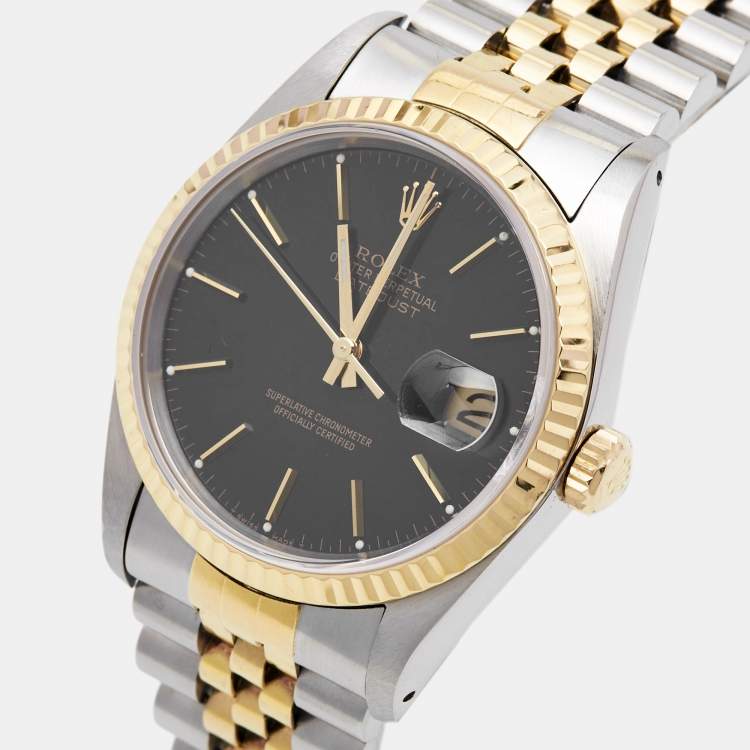 Pre Owned Rolex Navy Blue 18K Yellow Gold Stainless Steel Datejust 16233 Men's Wristwatch 36 mm