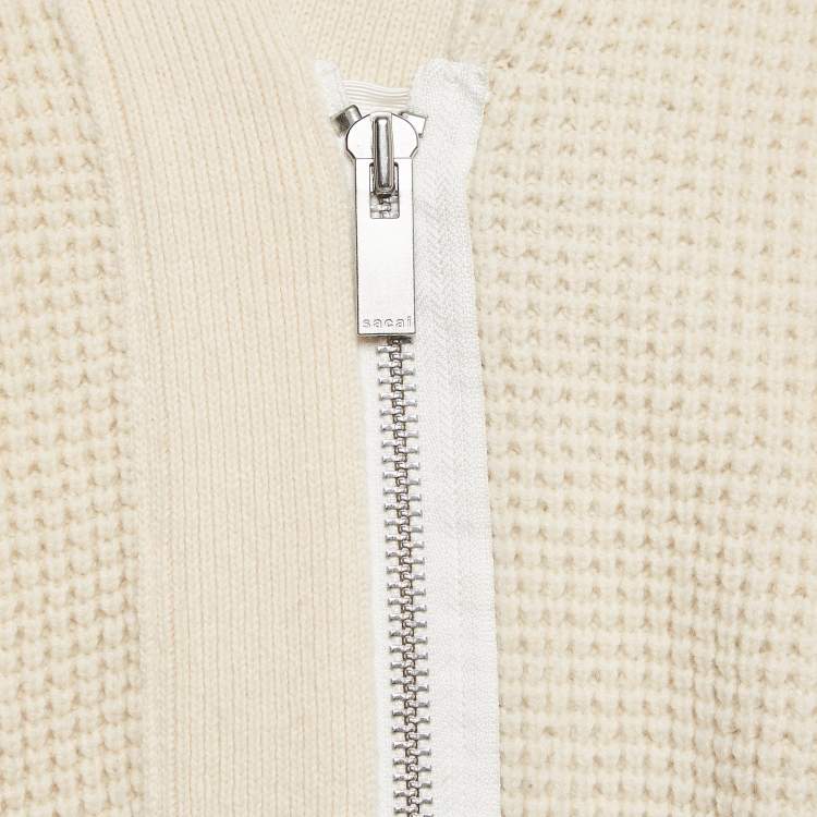 Pre Owned Sacai Beige Crochet and Nylon Zip-Up Jacket L