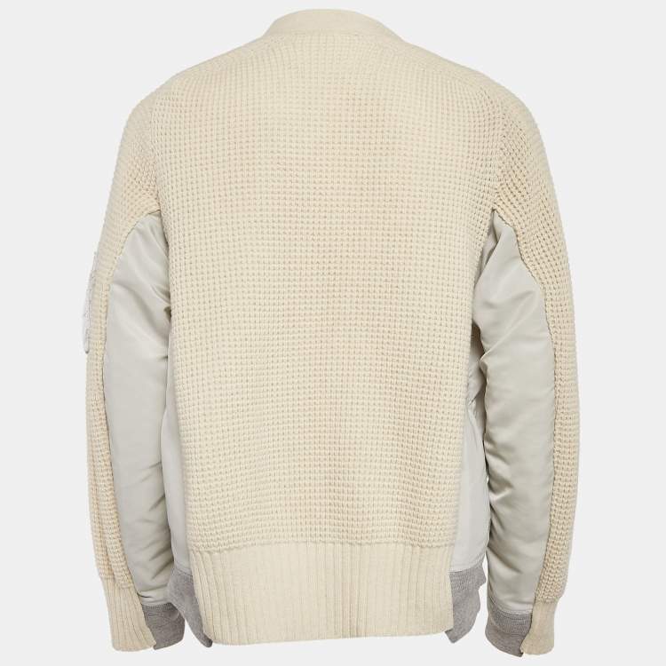 Pre Owned Sacai Beige Crochet and Nylon Zip-Up Jacket L