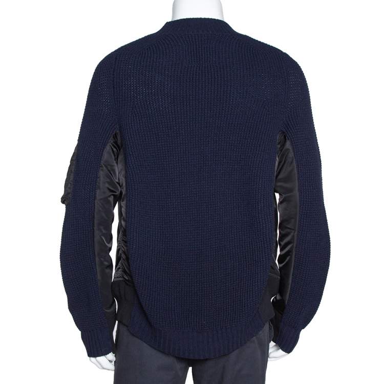 Pre Owned Sacai Navy Blue Rib Knit Wool Paneled Pullover M