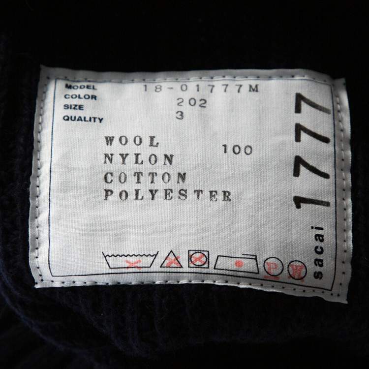 Pre Owned Sacai Navy Blue Rib Knit Wool Paneled Pullover M