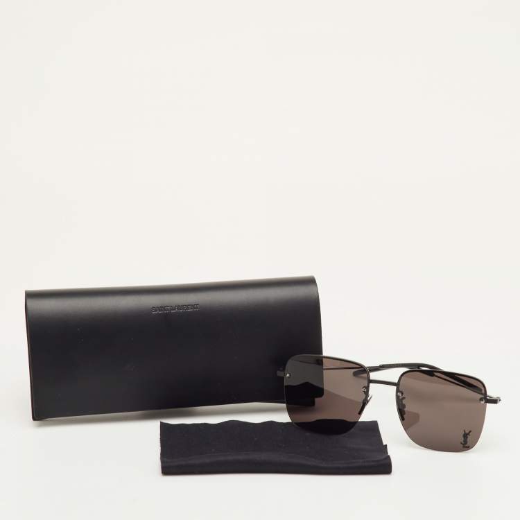 Pre Owned Saint Laurent Black SL 312M Cassandre Square Sunglasses