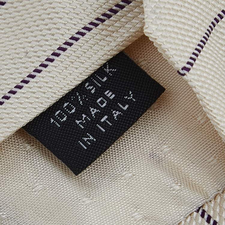 Pre Owned Yves Saint Laurent Rive Gauche Cream Striped Silk Tie
