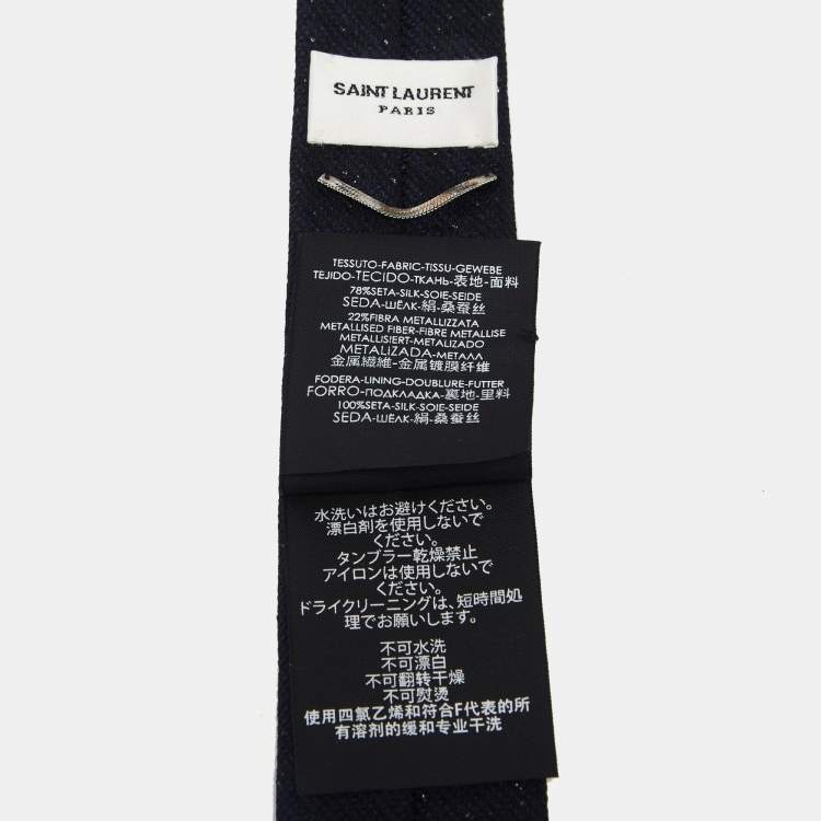 Pre Owned Saint Laurent Paris Dark Navy Lurex Silk Skinny Tie 