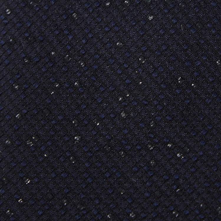 Pre Owned Saint Laurent Paris Dark Navy Lurex Silk Skinny Tie 