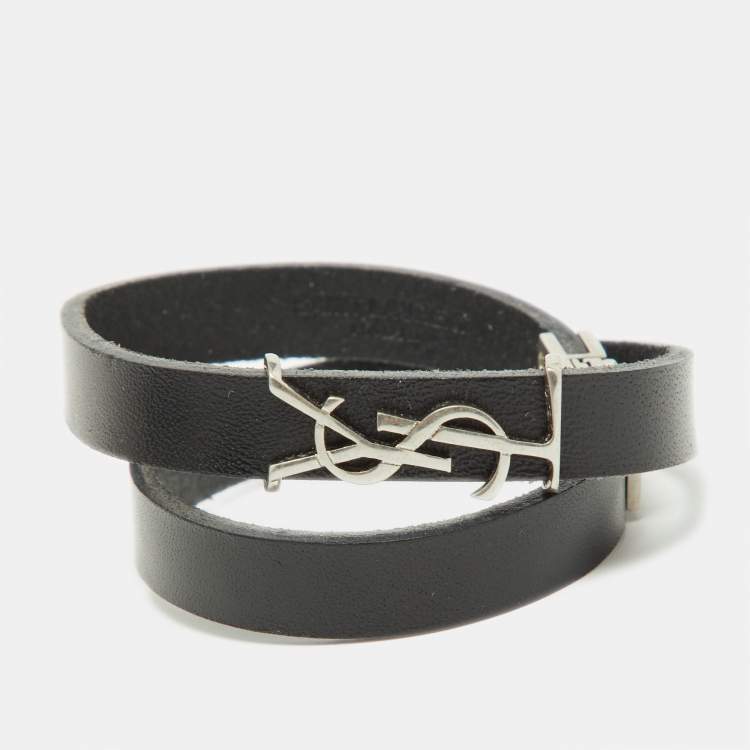 Saint Laurent Black Leather Silver Tone Cassandre Double