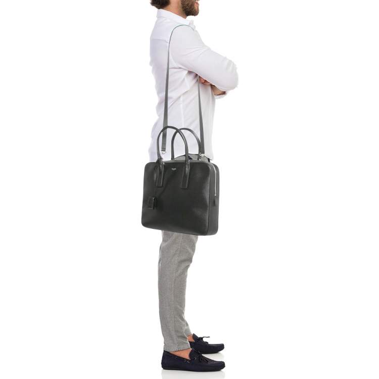 Pre Owned Saint Laurent Black Leather Small Museum Flat Briefcase