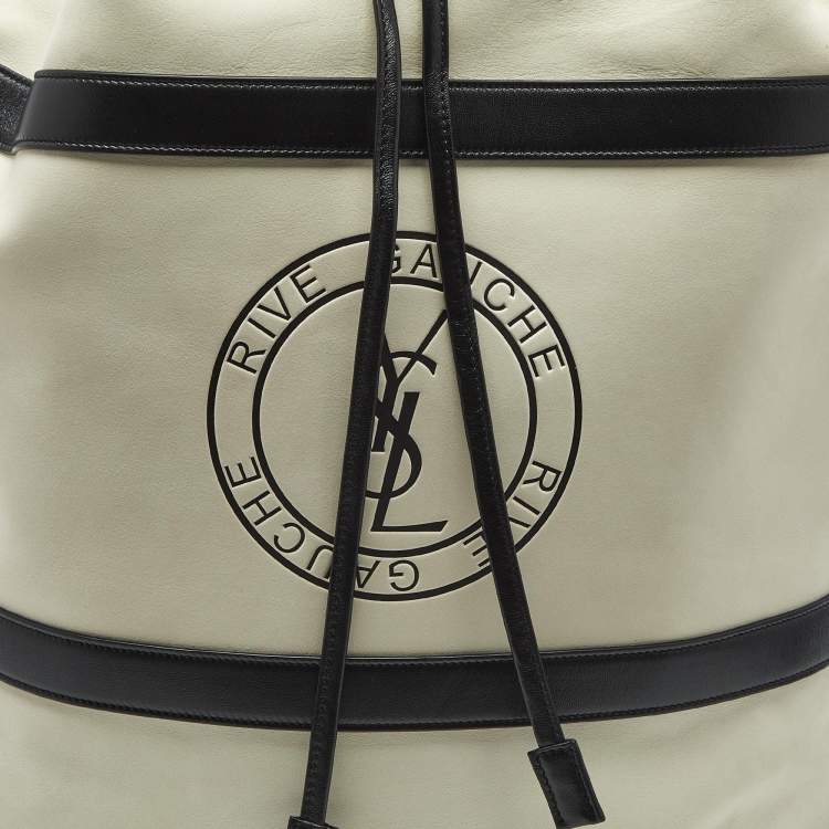 Pre Owned Saint Laurent Cream/Black Nubuck and Leather Rive Gauche Sling Bag