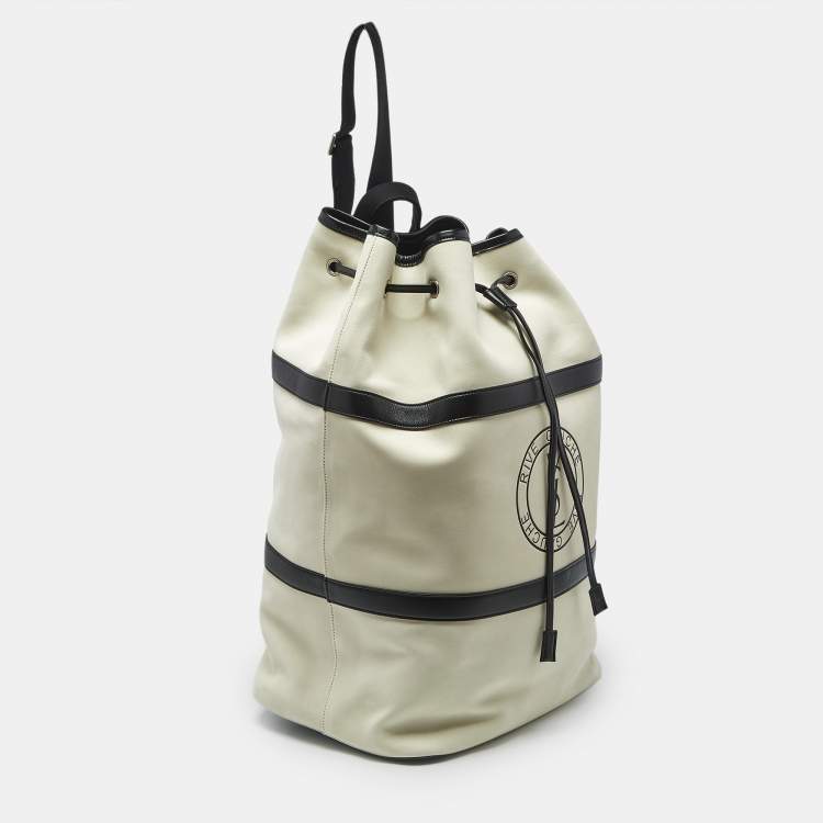 Pre Owned Saint Laurent Cream/Black Nubuck and Leather Rive Gauche Sling Bag
