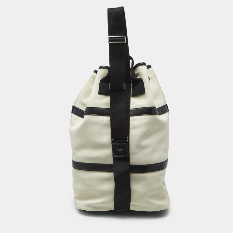 Pre Owned Saint Laurent Cream/Black Nubuck and Leather Rive Gauche Sling Bag